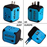 Adaptateur de Voyage avec 2 USB Adaptateur Universel Pris de Courant pour UE/US /UK /AUS Utilisé dans plus de 150 pays Adaptateur Chargeur avec deux fusible(fusible de rechange)-Bleu-MILOOL