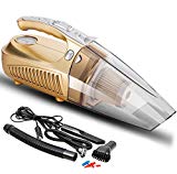 Fozela Aspirateur de Voiture, Multifonctionnel Portable 4 en 1 Mouillé / Sec 12V 100W Vide de Voiture, Gonfleur de Pneu, Jauge de Pression des Pneus  & Lumière LED (gold)