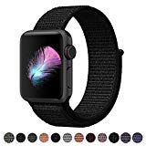 Pour Bracelet Apple Watch 42MM, HILIMNY Bracelet Sport doux in Nylon Remplacement avec innovant de fermeture à clou et passant pour Apple Watch Serie 1, Serie 2, Serie 3, Sport, Edition, Hermès, Nike （Darkblack, 42MM）