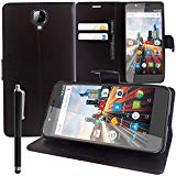 VCOMP Housse Coque Etui Portefeuille Support Video Livre Rabat Cuir PU pour Archos 55 Helium Ultra/ 55 Helium 4G/ 55 Helium 4 Seasons (Non Compatible Archos 55 Helium Plus) + Stylet - Noir