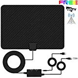 Antenne TV Intérieur, [Version Dernière] XBoze Antenne TV Digital 50+ Mile Range avec Signal Amplificateur Booster, USB Alimentation et 16,5FT de Haute Performance Câble Coaxial (Noir)