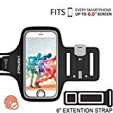PORTHOLIC Universel Brassard de Sport iPhone X/8 plus/7 Plus/6 Plus/6s Plus, Samsung S9 S8 S8 Plus S7/S6 edge,Téléphone Jusqu'à 6.0 Pouces, Anti-Sueur,Avec Porte-Clés,Attache pour Câble,Porte-Carte -Noir…