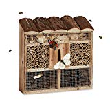 Relaxdays Hôtel à insectes en bois à suspendre abri abeille refuge papillon grillage HxlxP: 31 x 30,5 x 9,5 cm, nature