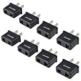 [Lot de 8] VGUARD Adaptateur Secteur FR vers US Convertisseur Prise Europeénne vers Fiche Américaine / USA pour Brancher Appareils Français France Europe aux USA pour aller aux États-Unis, Chine, Canada, Japon, Thaïlande, Mexique, Philippines, etc. - Noir