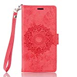 Coque pour LG G4 Housse en cuir pour,Ecoway Fleurs de Datura en relief étui en cuir PU Cuir Flip Magnétique Portefeuille Etui Housse de Protection Coque Étui Case Cover avec Stand Support Avec des Cartes de Crédit Slot et Fonction Support pour LG G4 – rouge