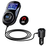 Transmetteur FM Bluetooth Kit de Voiture Mains Libres Sans Fil Adaptateur Radio,Chargeur Allume Cigare Dual USB 5V/1A&2.4A Chargeur Voiture Grand Écran LED Support USB Flash Drive Base Magnétique