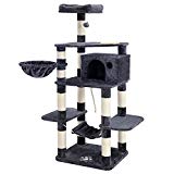 SONGMICS Arbre à chat Hauteur de 174 cm Multi-niveaux Avec bol, panier, niche Maison de jeu Meubles pour chatons, chats et félins Couleur grise cendrée PCT99G