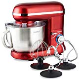 VonShef Robot Pâtissier Multifonctions 800W - Bol de 3,5 L avec dispositif anti-éclaboussures - Livré avec fouet batteur, fouet ballon et crochet de pétrissage - Rouge
