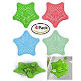 MeihuaTu Drain de Douche Filtre Protecteur de Vidange de Bouchon de Receveur de Cheveux Net pour Baignoire Salle de Bain et Cuisine, Etoiles de Mer Crépine Evier en Caoutchouc en Forme, 4 Pack