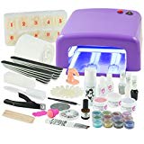 Kit de manucure + nail art professionnel complet - Lampe UV 36W Violette (4 ampoules), Gels UV (3) et tous les accessoires pour les ongles - Format XXXL