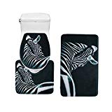 Bearbae Flanelle antidérapant 3 pièces Noir et Blanc Zebra Patten Ensembles de tapis de salle de bain, tapis de bain + Pied + Tapis pour abattant WC Tapis