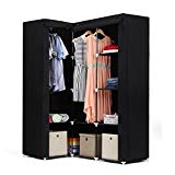 Songmics Armoire d’Angle Penderie dressing en textile non-tissé 129 x 87 x 169 cm noir LSF42H