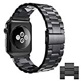Simpeak Bracelet Compatible avec Apple Watch 42mm Métal Fermoir en Acier Inoxydable Bande de Remplacement pour Apple iWatch Series 4, Series 3, Series 2, Series 1, 42mm/44mm - Noir