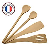 ustensiles de cuisine en bois set, ensemble complet, spatules en hêtre, Made in EU, 1 grande cuillère à sauce de 30cm, 1 spatule mortaise 30cm, 1 spatule biseautée 30cm, 1 maryse a pâtisserie