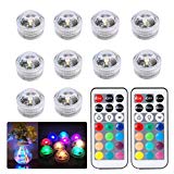 10PCS Submersibles LED Lumières étanches étanches SMD 3528 RGB Mood Lights Pour vase, Bols, Piscine, Baignoire, Aquarium et Décoration de Fête Offre Télécommande IR (Multi-Color,Unicolor)