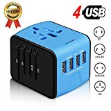 Adaptateur de voyage Universel, Haozi Adaptateur de chargeur Tout-En-Un Multi-Nation Multi-prise daptateur et Chargeur（4USB）Convertisseur pour US/UK/AUS/EU Environ 150 Pays