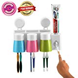 Distributeur de dentifricePorte-brosse à dents Anti-poussière avec 3 tasses Stockage murale de salle de bain pour brosse à dents Économise de l'espace