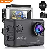 Modohe Caméra Sport 4K/1080P WiFi Ultra HD Caméra d'Action Etanche 30M, 170 °Grand-Angle, 2 pouces LCD, avec 2 Batterie et inclut des Kits Complets d'Accessoires