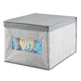 Boîte de rangement mDesign en tissu pour armoire de bébé. Convient aux vêtements, plaids, serviettes, bavoirs - Large, gris
