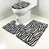 3 Ensembles de Siège de Toilette Motif de Zèbre Tapis Tissu Impression Salle De Bains Tapis Tapis de Sol antidérapant