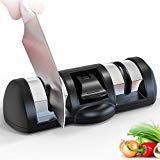 Bovon Aiguiseur de Couteaux 2-Étape Aiguisoir Manuel Professionnel Knife Sharpener pour Couteaux Ménagers, Roue d'Affûtage Revêtement de Diamant Céramique, Ventouse Spéciale pour Opération à Une Main