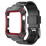 Bracelet Apple Watch 42MM Sport et Coque de Protection Robuste Bandmax iWatch Band avec Étui Antichocs Résistant à l'Usure pour Apple Watch Série 2/Série 1/Série 3 (Rouge, 42MM)
