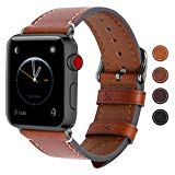 Fullmosa Bracelet Apple Watch 38mm et 42mm pour homme femme, 8 Couleurs WAX Bande en cuir pour iWatch Série 3,2,1,Gris foncé +Boucle grise fumé,42mm