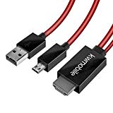 kwmobile Adaptateur MHL 5 broches - Adaptateur 5 Pin pour smartphone et tablette - Câble 1,8 m rouge micro-USB vers HDMI