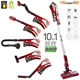 Aspirateur balai 2 en 1 aspirateur multi cyclonique 22,2 V LI-ION sans fil sans sac - accessoires pour poils d'animaux (Red)
