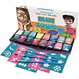 Palette de Maquillage pour enfants by Blue Squid | 16 Palettes de Face Painting Couleurs, 30 pochoirs, 3 pinceaux | Peinture de qualité professionnelle pour enfants et adultes | Haute qualité et non-toxique Ensemble de peinture à base d'eau vibrant | + Guide en ligne