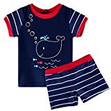 HUANQIUE Enfant Maillot de Bain Deux-pièces Haut+Short Unisexe Anti-UV Motif Petite Baleine Navy 6M