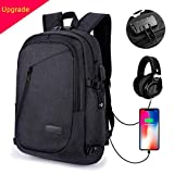 Sac à Dos de Ordinateur Portable Anti-vol Étanche avec Port de Casque et Port de Chargement USB Externe Tablette PC / Voyage / Affaires Sac pour Homme et Femme (B-Noir)