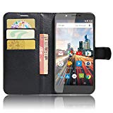 SMTR Archos 55 Helium Ultra (5.5') Coque PU Cuir Flip Housse Étui Cover Case Wallet Portefeuille Supporter avec Carte de Crédit Fentes pour Archos 55 Helium Ultra -Noir