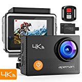 【Actualisé】APEMAN Caméra Sport 4K Ultra HD 16MP Wi-Fi avec Télécommande Appareil Photo Caméscope Étanche 30M 170 °Grand-angle avec 2 pouces LCD 2 Batteries Rechargeables 1050mAh et 24 Accessoires