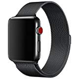 Apple Watch Bracelet 42mm , Pokeda Watch Bracelet Milanais de Montre en Acier Inoxydable pour Apple Watch Série 1, Série 2, Série 3, Sport, Edition 42 mm (Noir)