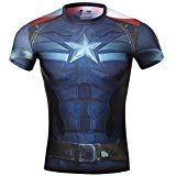 Cody Lundin Super Héros Captain Homme Compression T-shirt Mouvement Collant Vêtement Fitness Jogging Haut (Bleu, M)