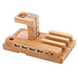AIYIBEN Charging Stand Apple Watch Charging Stand 100 % Nature en bois 4 à un iPhone iPad iPod Apple Watch 4 USB Port Charging Stand Station Dock berceau du support.