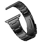JETech Bracelet de Remplacement pour Apple Watch 42mm Series 1 2 3, Métal Fermoir en Acier Inoxydable, Noir