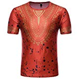 T-Shirt Africain, Malloom Chemise à Manches Courtes à Manches Courtes pour Hommes (M, Rouge(G))