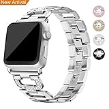 Mornex Bracelet pour Apple Watch 38mm, Bande Montre pour iWatch en Acier inoxydable en Métal Sangles de Remplacement Band pour Apple Watch serie 3, 2, 1, Argente