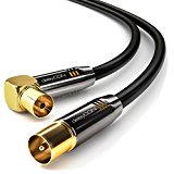 deleyCON câble d'antenne TV 2m câble coaxial / Prise d'antenne / coudé à 90°/linéaire / connecteur métallique / 4K / UltraHD / FullHD / HDTV - noir