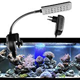 ONEVER Lampe à réservoir de poisson léger à pinces d'aquarium, 2 mode bleu et blanc, 1,5 W 24 avec prise UE