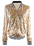 Anna-Kaci Femmes Mesdames Blanc Noir Argent Sequin Skinny Rib Rop longue fermeture éclair manches veste courte veste bombardier volant de motard blazer veste