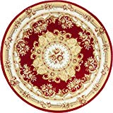LWZ-Tapis Rétro Rouge Motif Ronde Tapis Salon Table Basse Tapis Chambre Matelas Ordinateur Chaise Coussin (taille : 120cm)