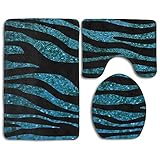 RedBeans Paillettes Zebra Tapis de bain de salle de bain Tapis lavable antidérapant 3 pièces Ensemble de tapis de salle de bain